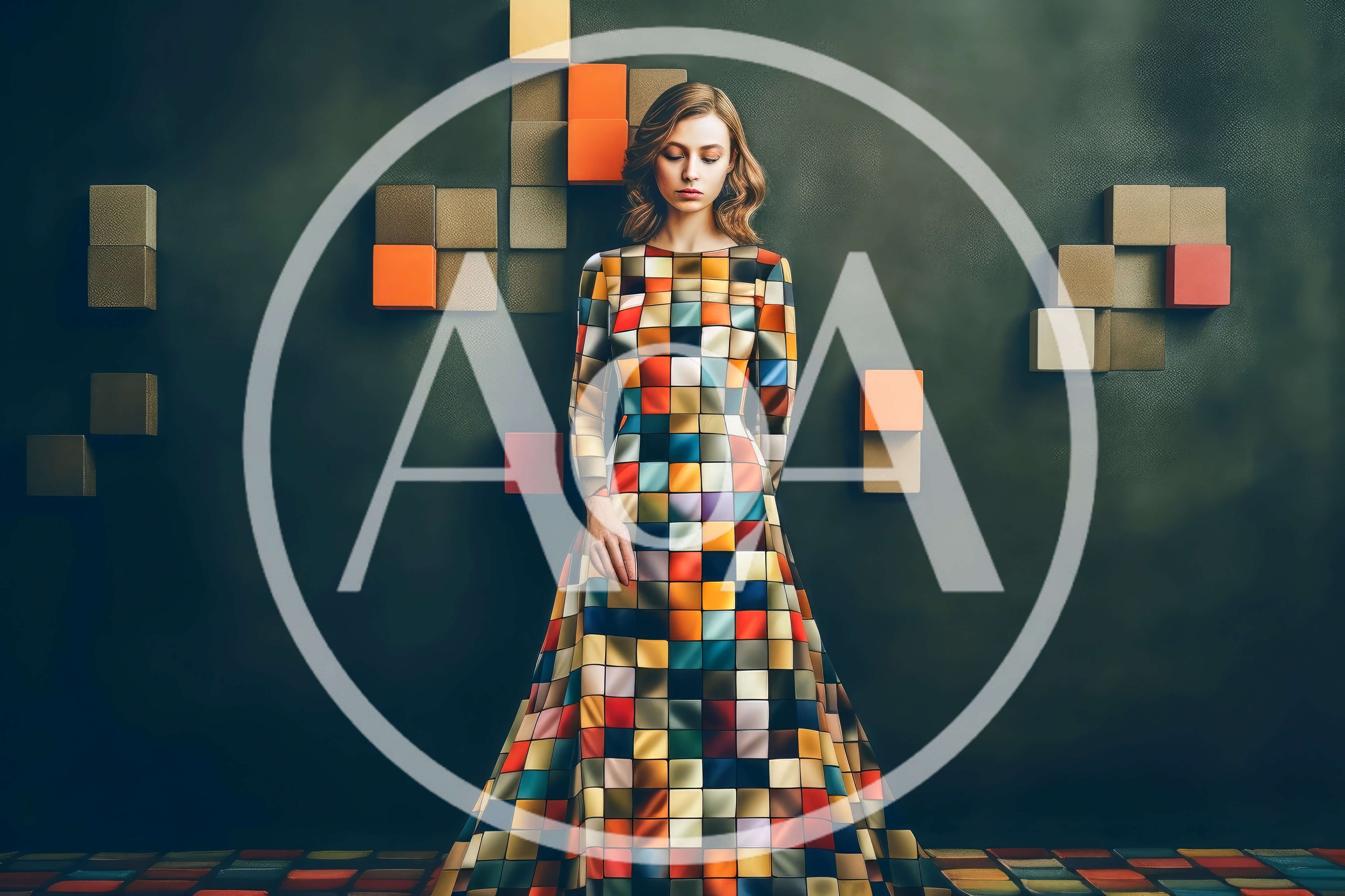 Woman Wearing A Colorful Geometric Pattern Dress
