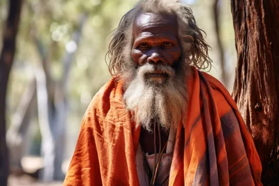 Portrait Of An Indigenous Australian Elder In Traditional Attire