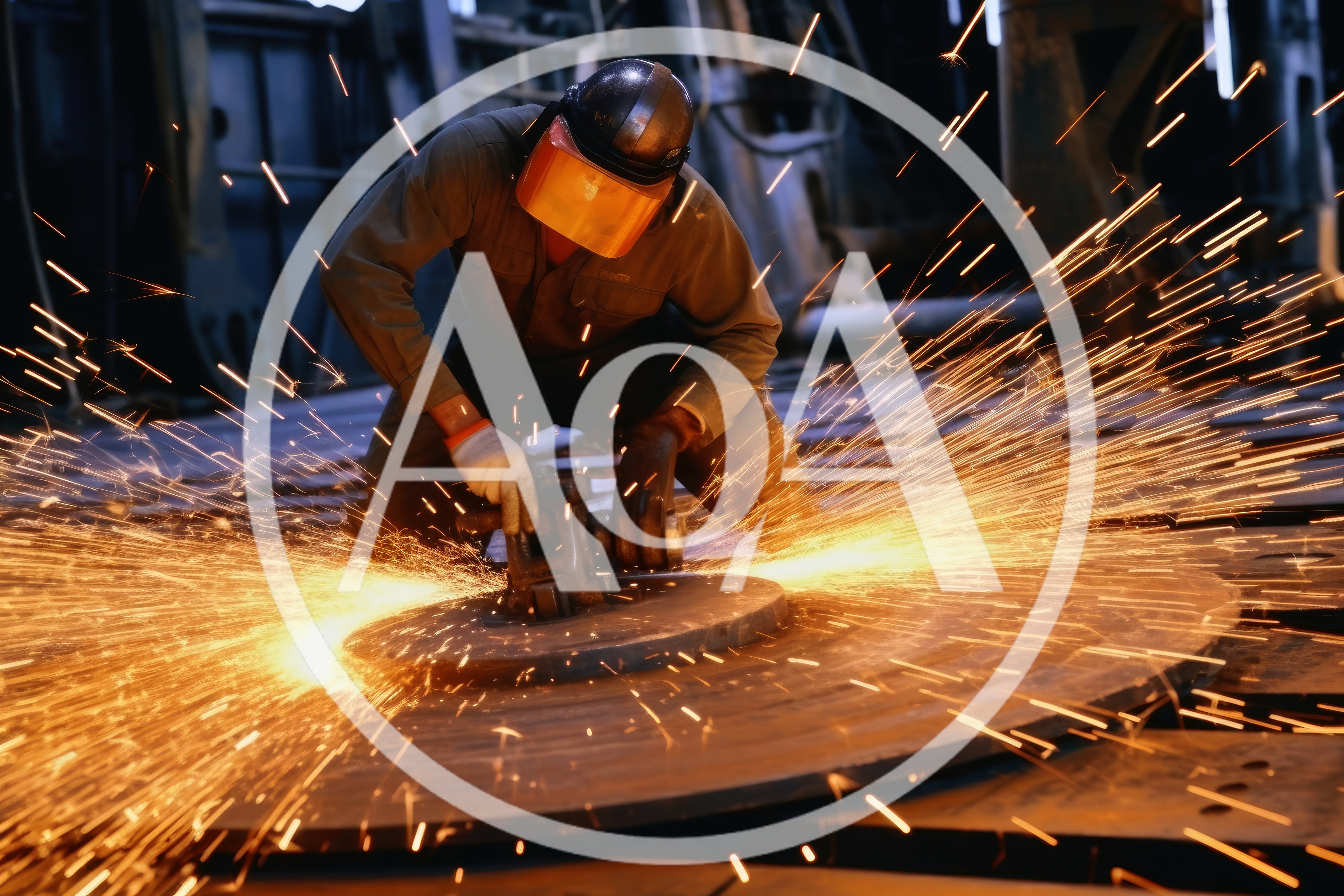 Industrial Worker Grinding Metal With Sparks