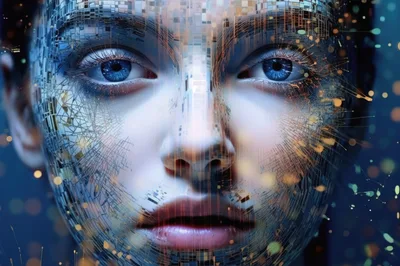 Digital Human Face With Cybernetic Circuitry Overlay