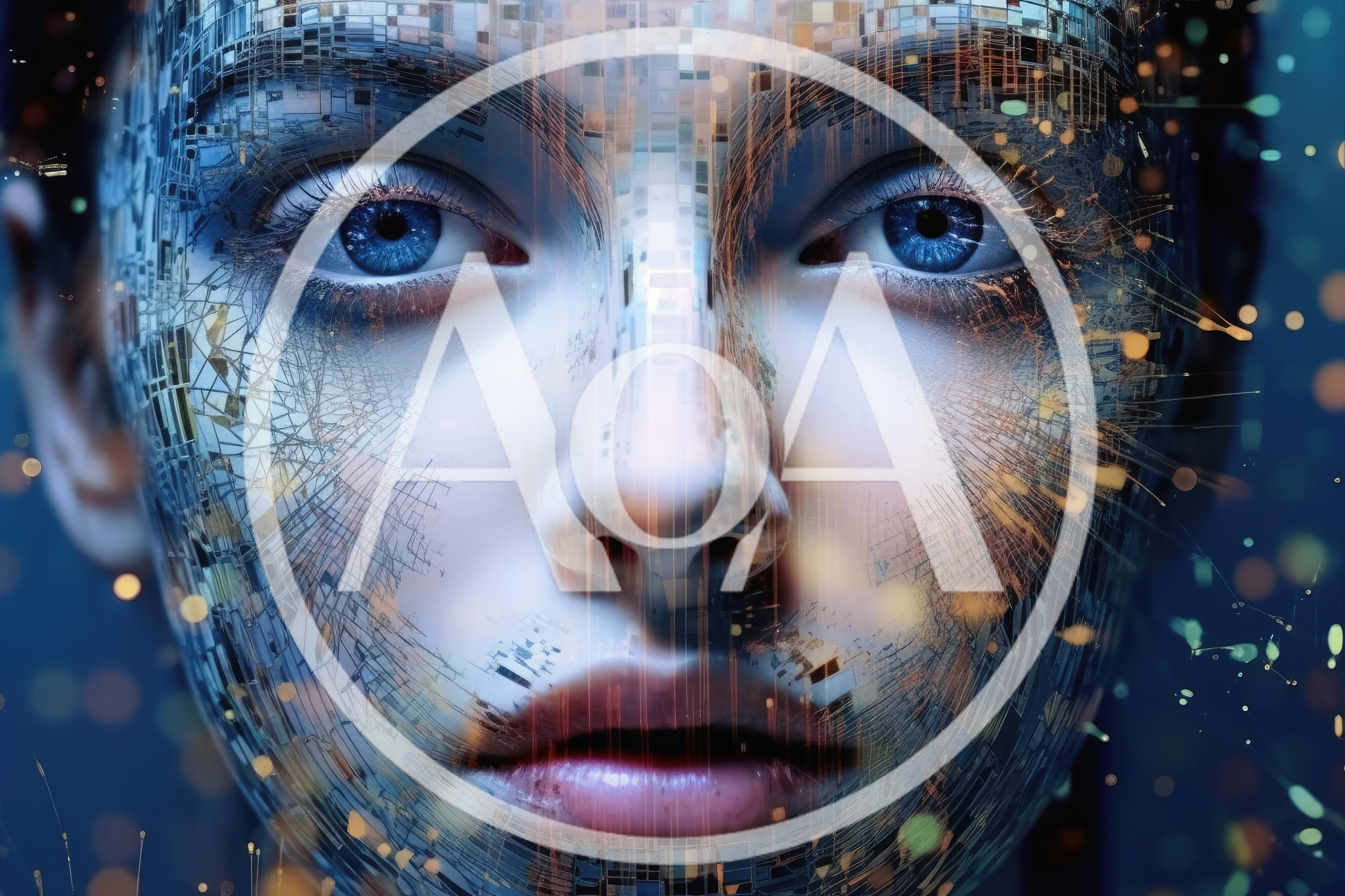 Digital Human Face With Cybernetic Circuitry Overlay