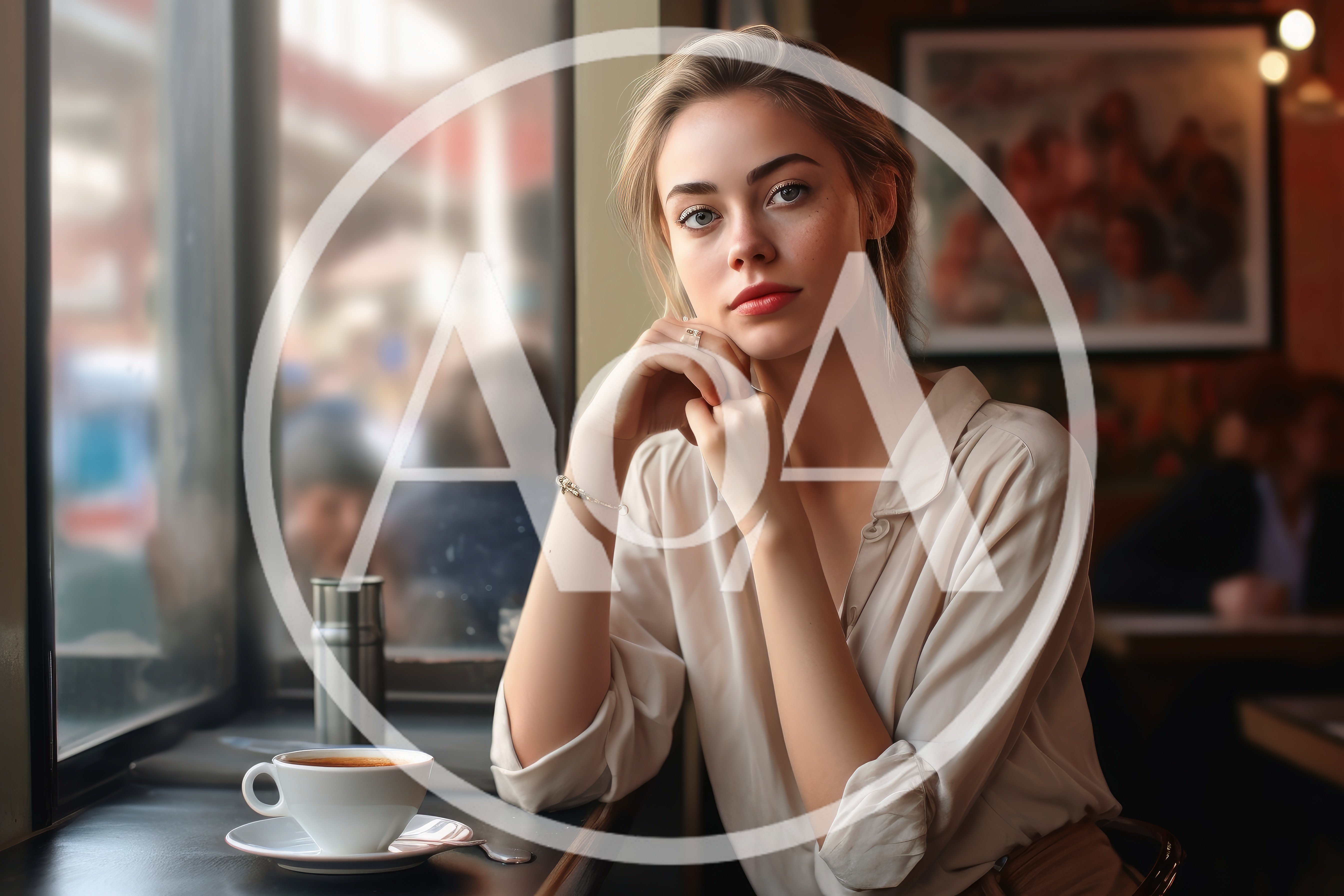 Young Woman Sitting At A Cafe Window