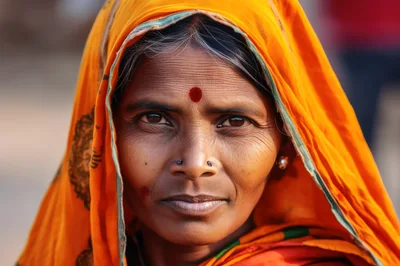Portrait Of An Elderly Indian Woman In Traditional Attire