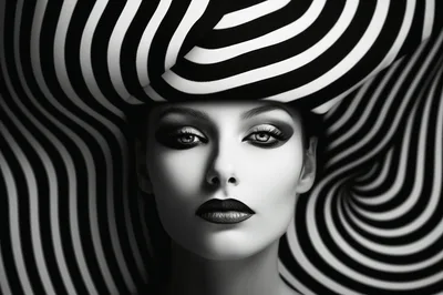 Portrait Of A Woman With Optical Illusion Background