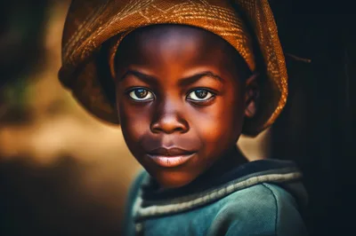 Portrait Of A Young African Boy Wearing A Hat