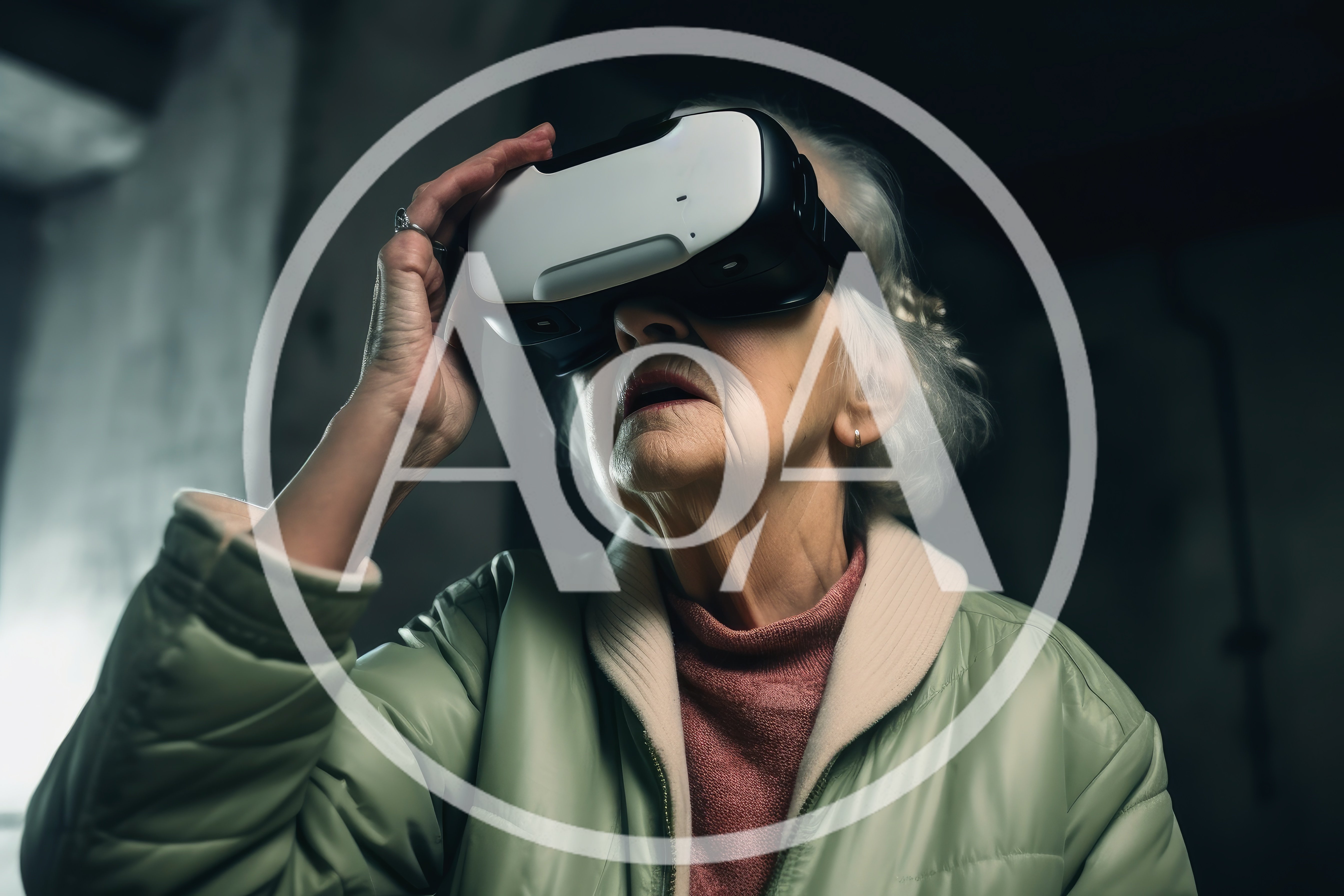 Elderly Woman Experiencing Virtual Reality Headset Technology