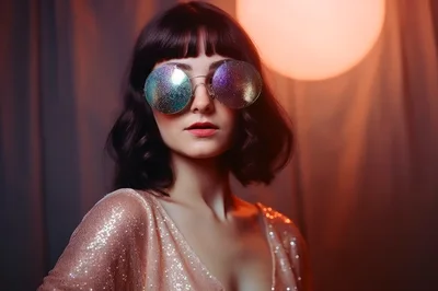 Portrait Of A Woman Wearing Glittery Round Sunglasses
