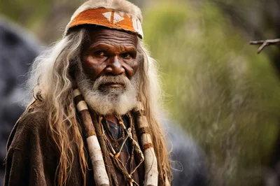 Portrait Of An Indigenous Australian Elder With Traditional Regalia