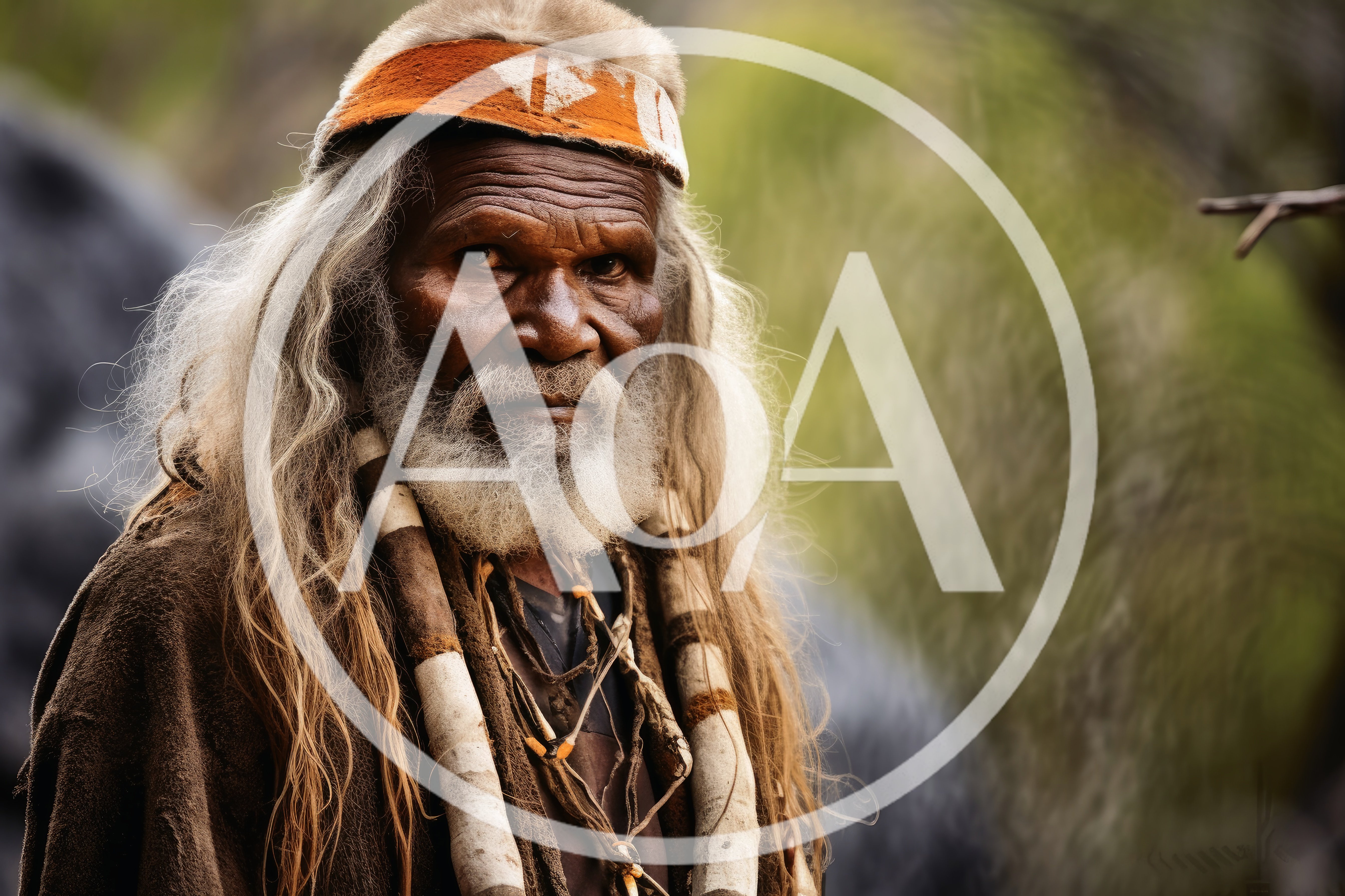 Portrait Of An Indigenous Australian Elder With Traditional Regalia