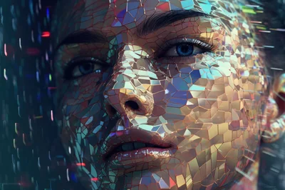 Digital Portrait Of A Woman With Shattered Glass Face