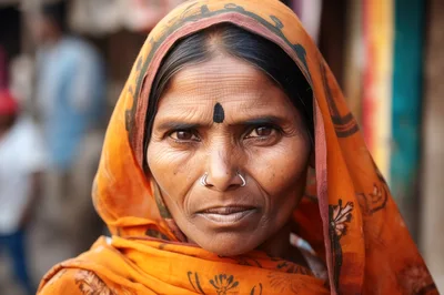 Portrait Of An Elderly Indian Woman In Traditional Attire