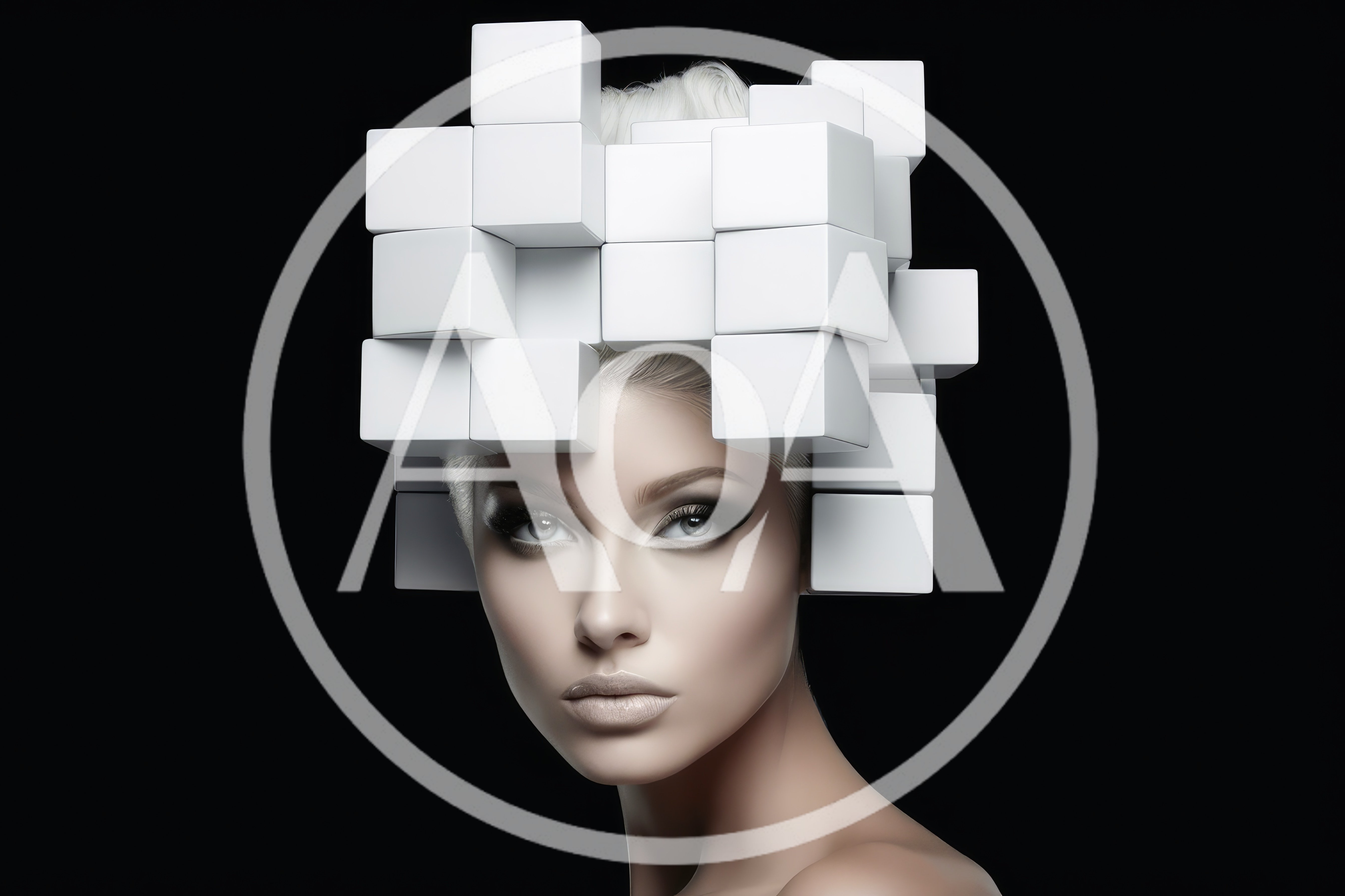 Portrait Of A Woman With Geometric Cube Hairpiece