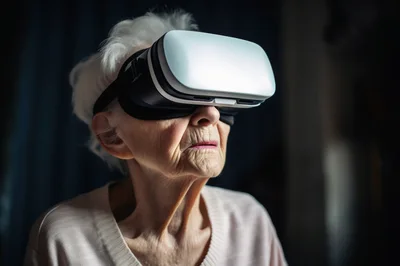 Elderly Woman Wearing Virtual Reality Headset