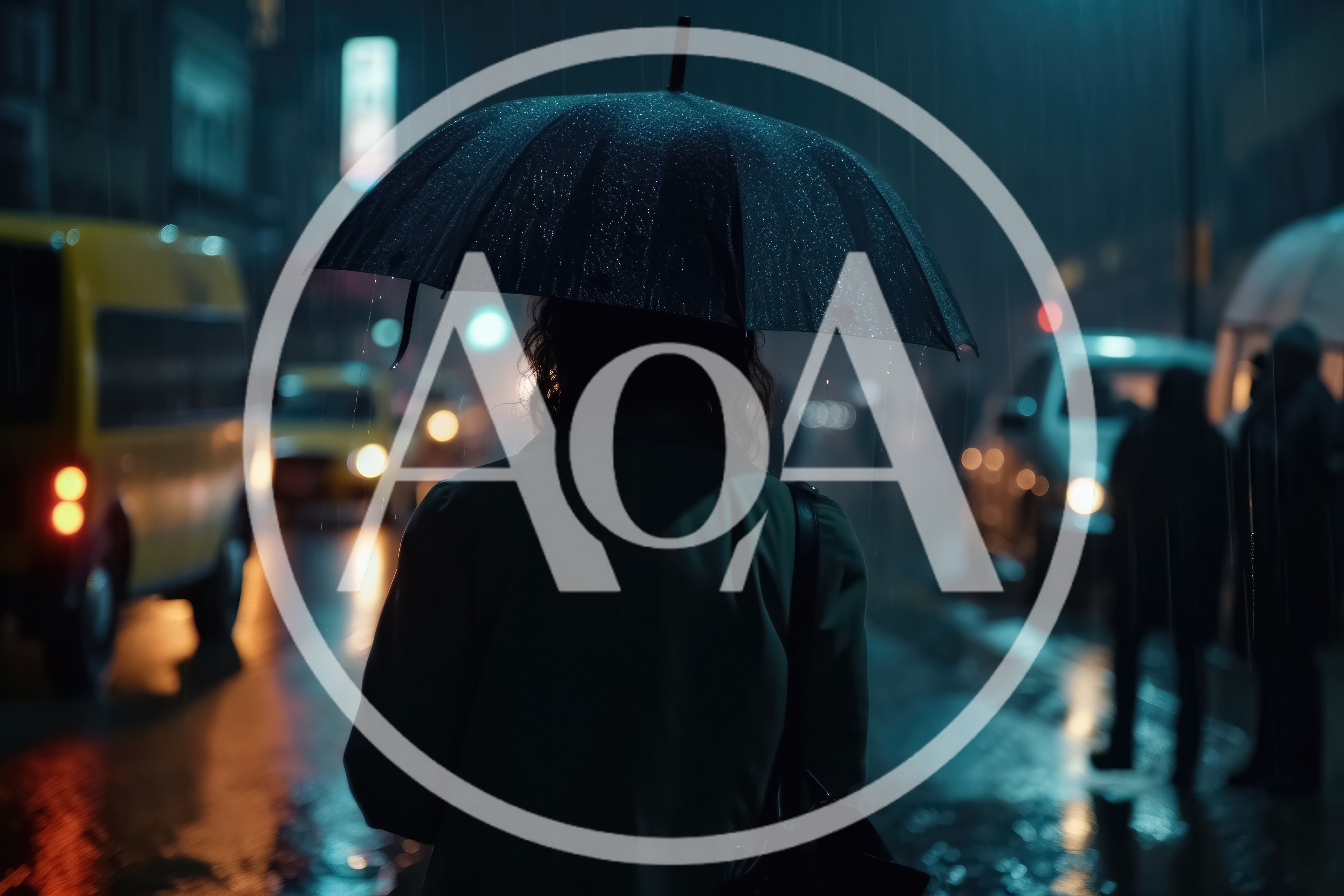 Person Standing Under Umbrella In Rainy City Street