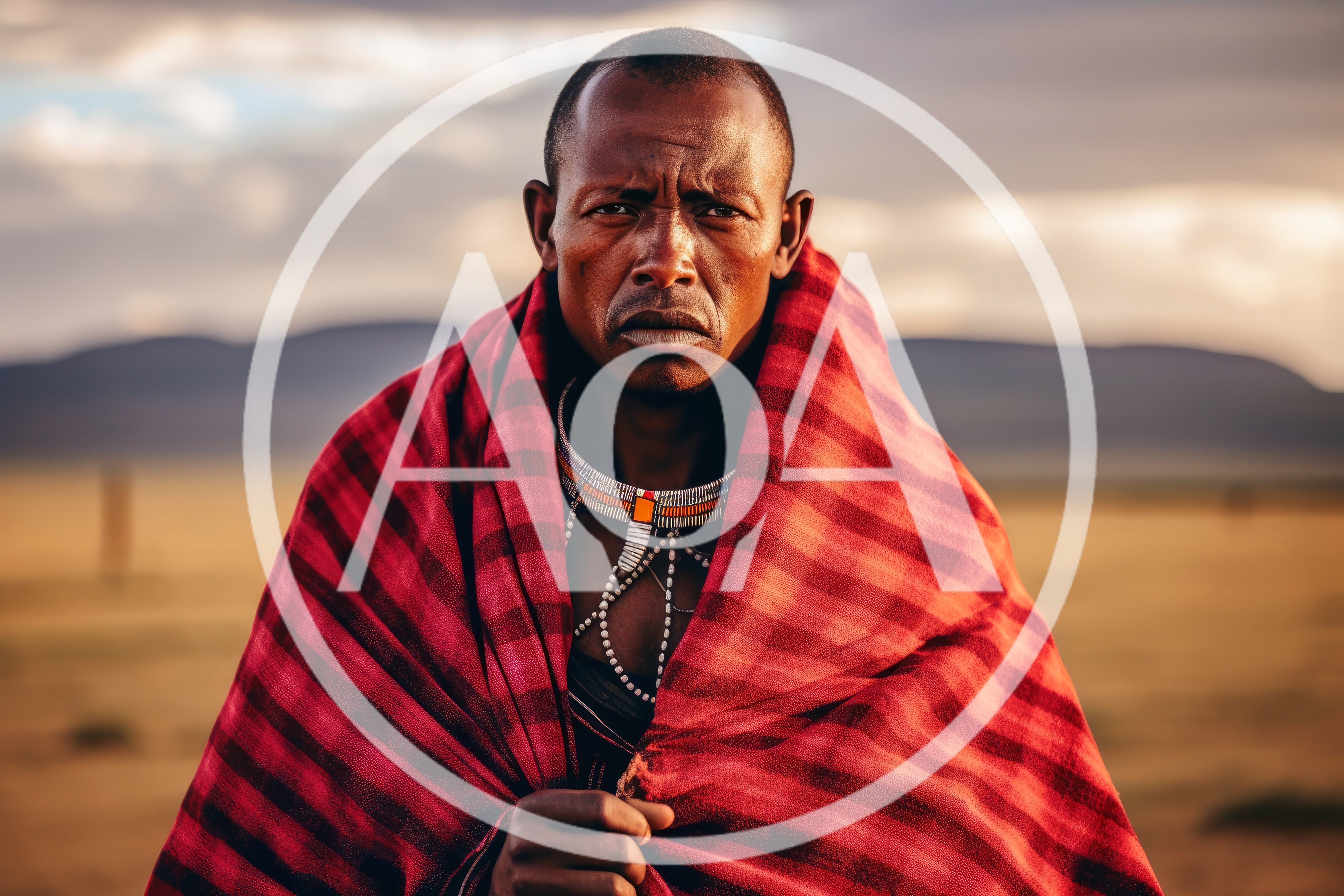 Maasai Warrior Wearing Traditional Red Shuka