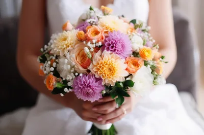 Bride Holding A Colorful Wedding Bouquet