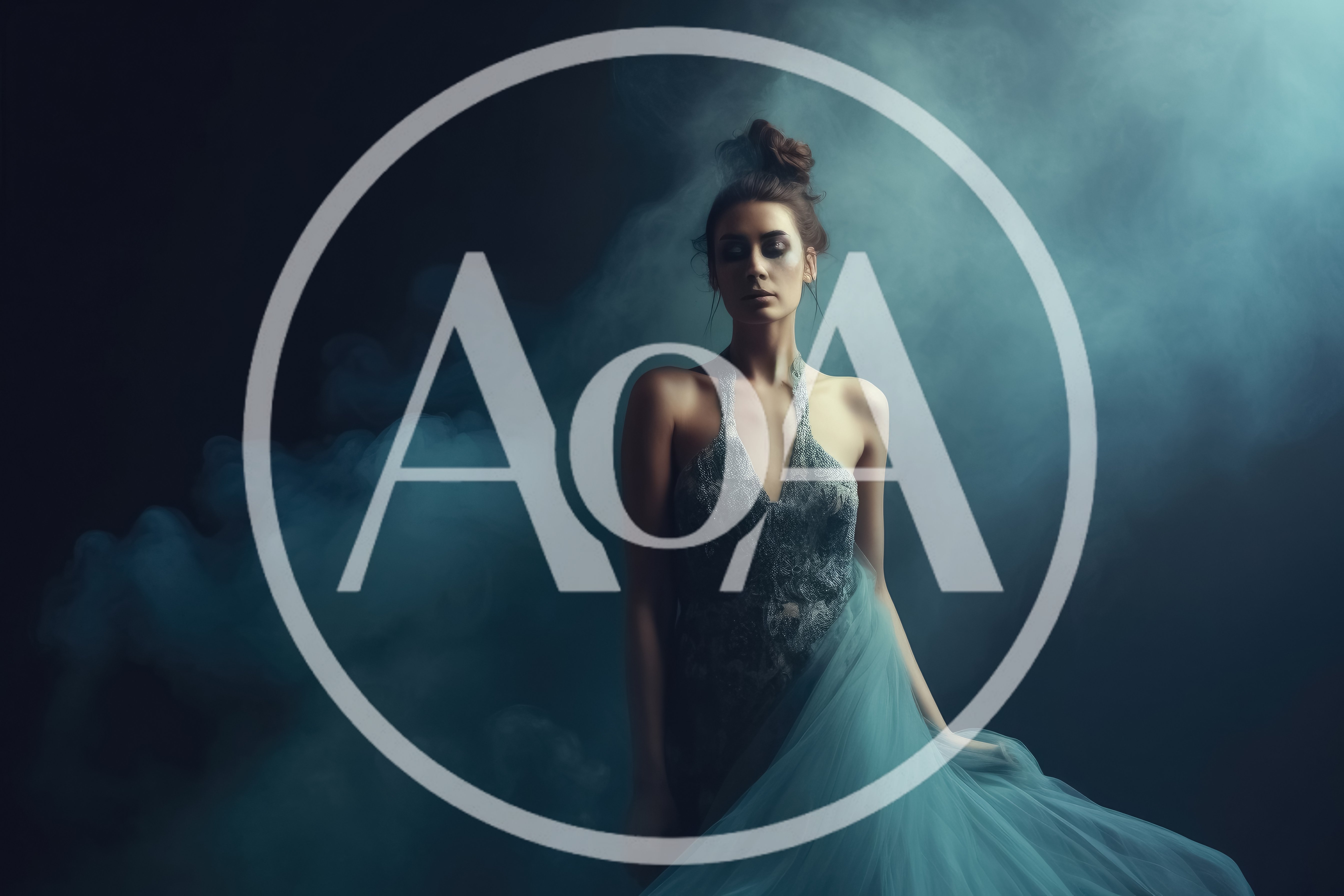 Ethereal Woman In Silver Gown Amidst Blue Smoke