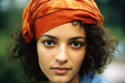 Portrait Of A Young Woman Wearing An Orange Headscarf