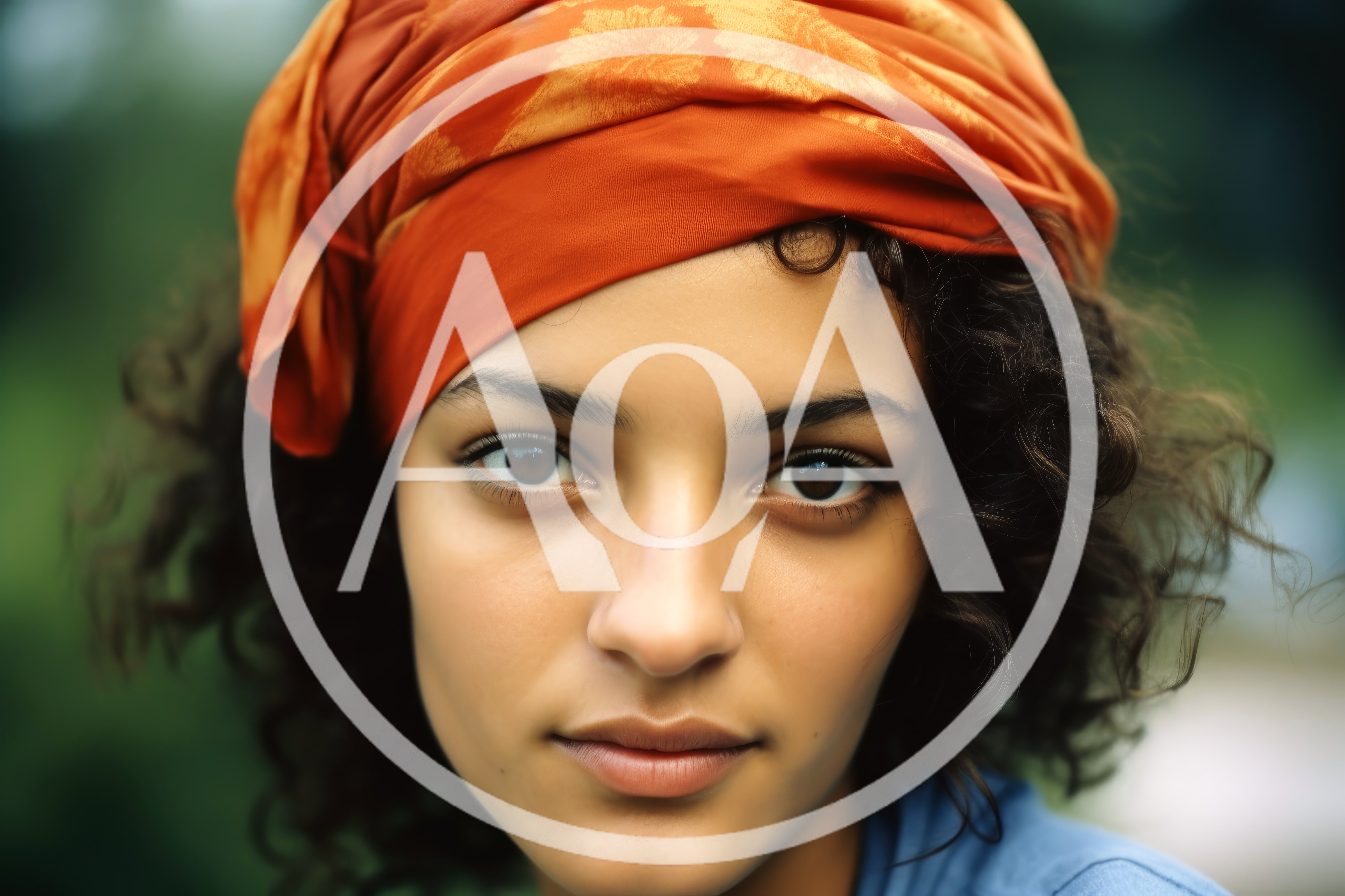 Portrait Of A Young Woman Wearing An Orange Headscarf