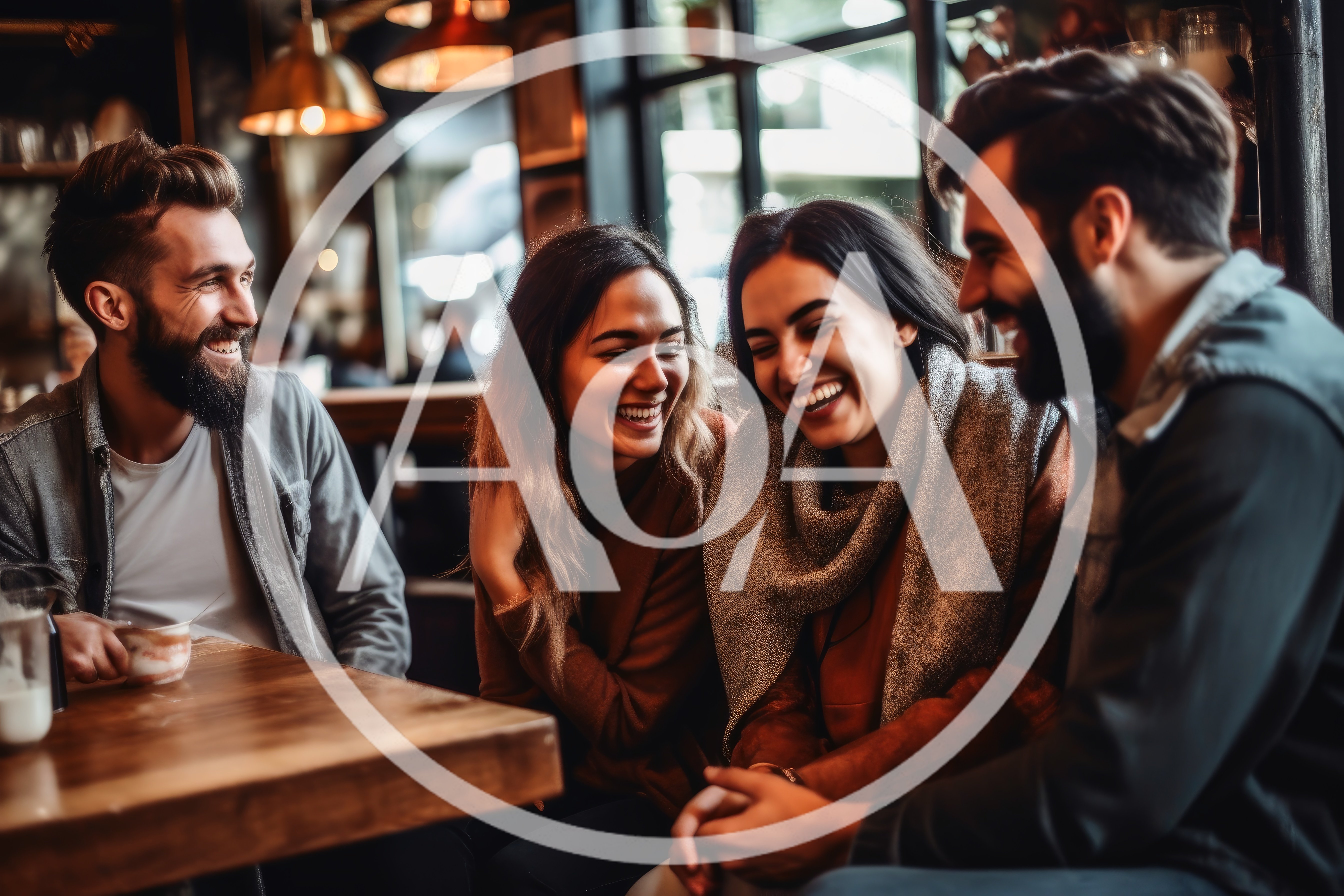 Group Of Friends Laughing Together In A Cozy Cafe