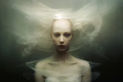 Ethereal Portrait Of A Woman Wrapped In Translucent Fabric
