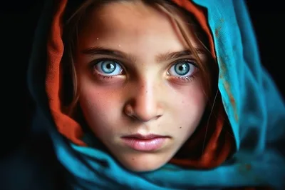 Portrait Of A Young Girl With Piercing Blue Eyes