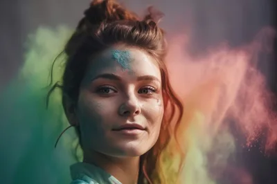 Portrait Of A Young Woman With Colorful Powder