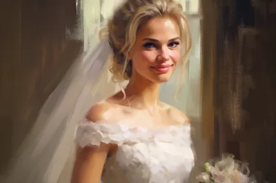 Portrait Of A Beautiful Bride In Wedding Dress
