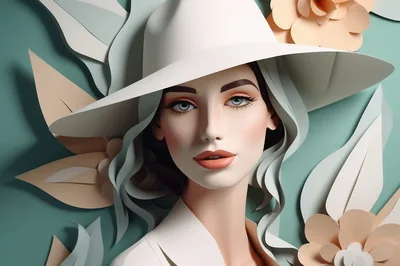 Elegant Woman Wearing A White Hat With Paper Flowers