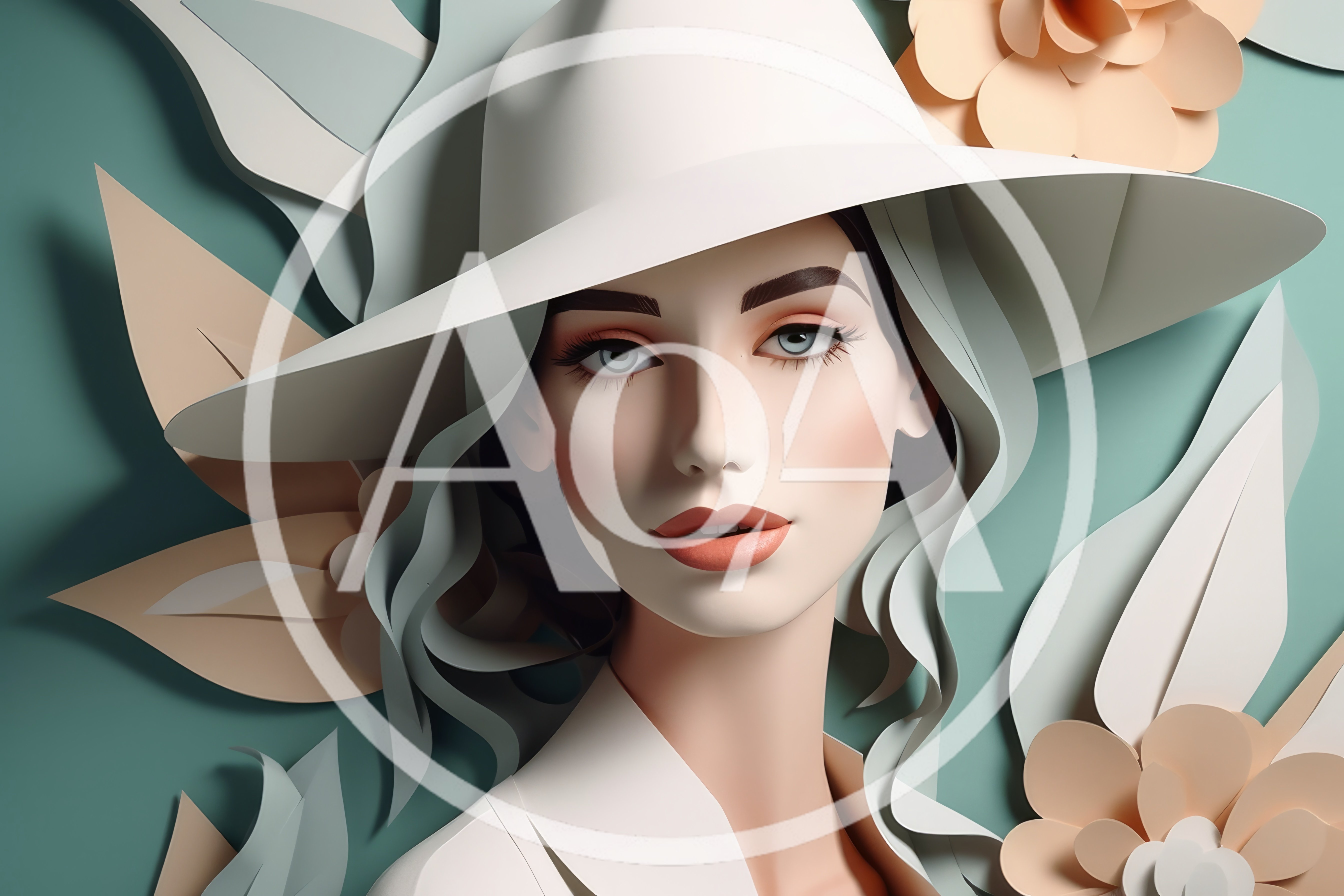 Elegant Woman Wearing A White Hat With Paper Flowers