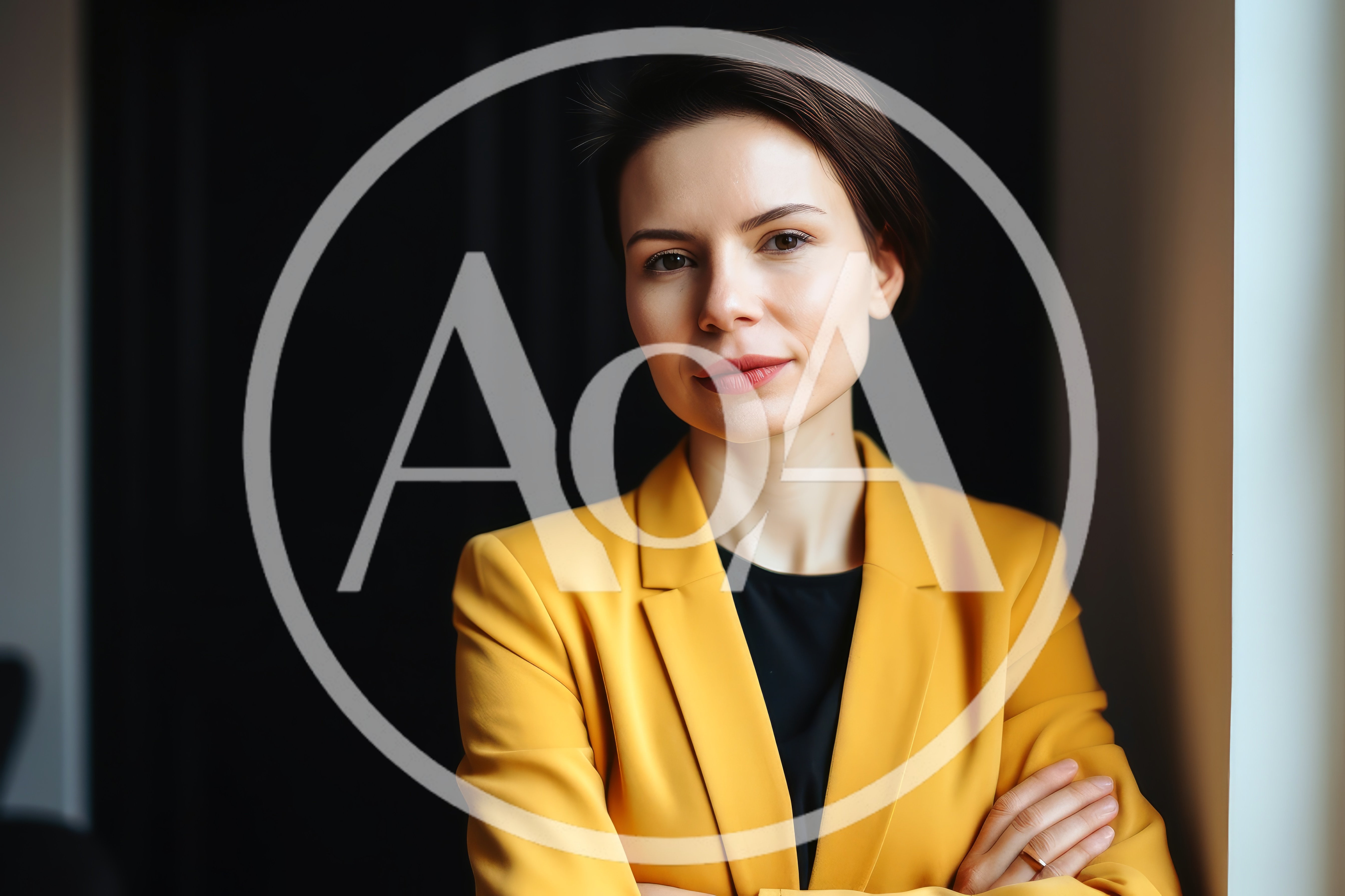 Professional Businesswoman In Yellow Blazer Standing In Office