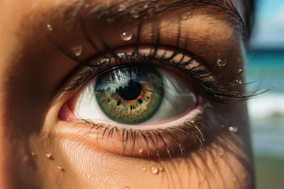 Extreme Close Up Of A Human Eye With Water Droplets