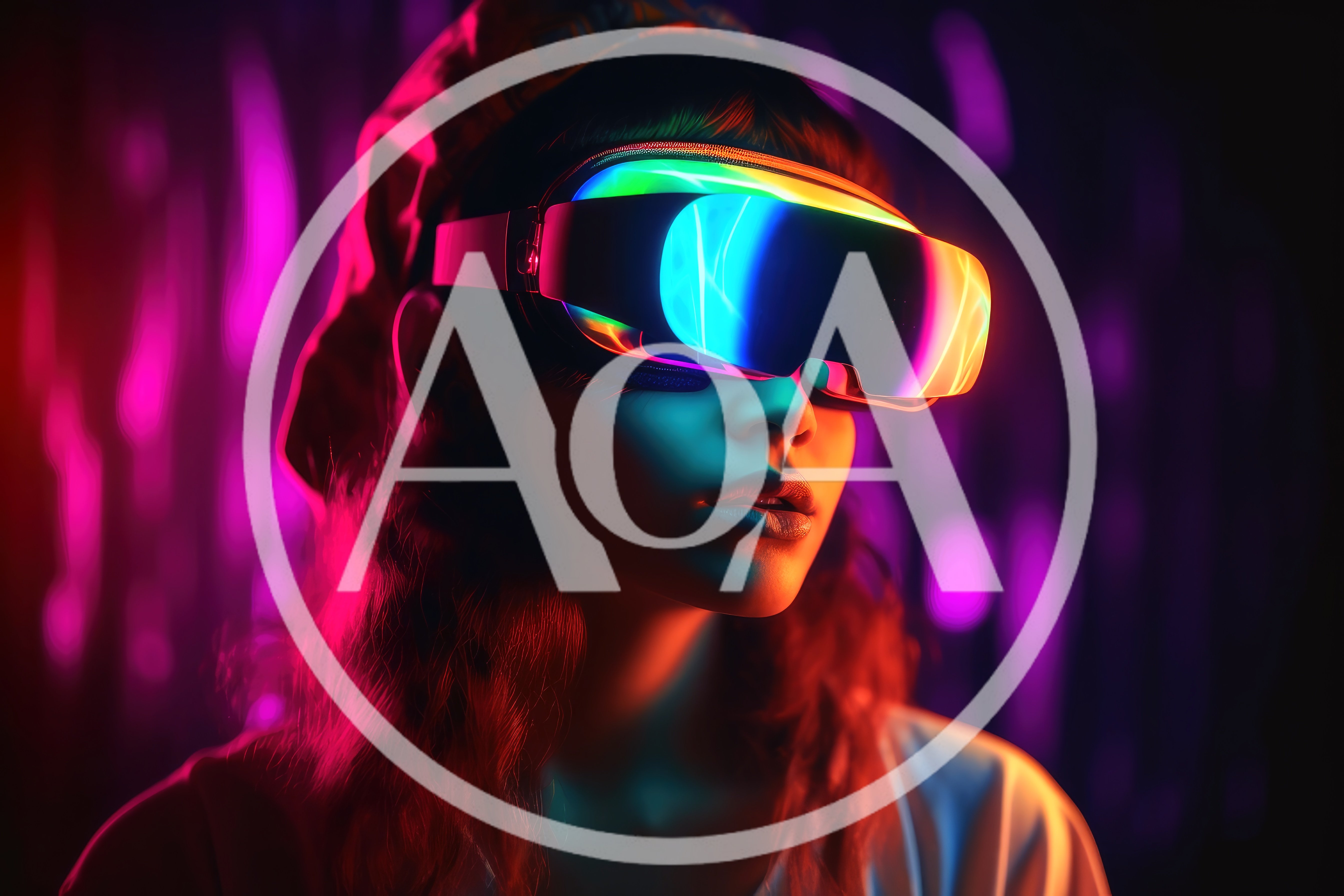 Young Woman Wearing Futuristic Virtual Reality Headset