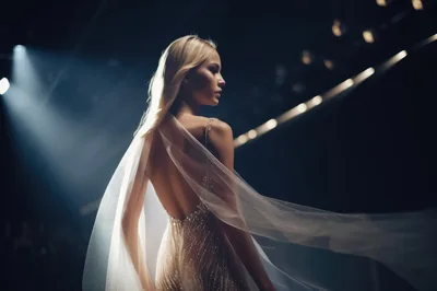 Elegant Blonde Model Walking A Fashion Runway