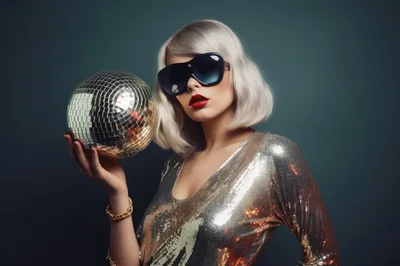 Fashionable Woman Holding A Disco Ball