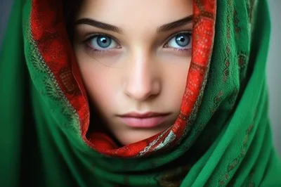 Portrait Of A Young Woman Wearing A Green Headscarf