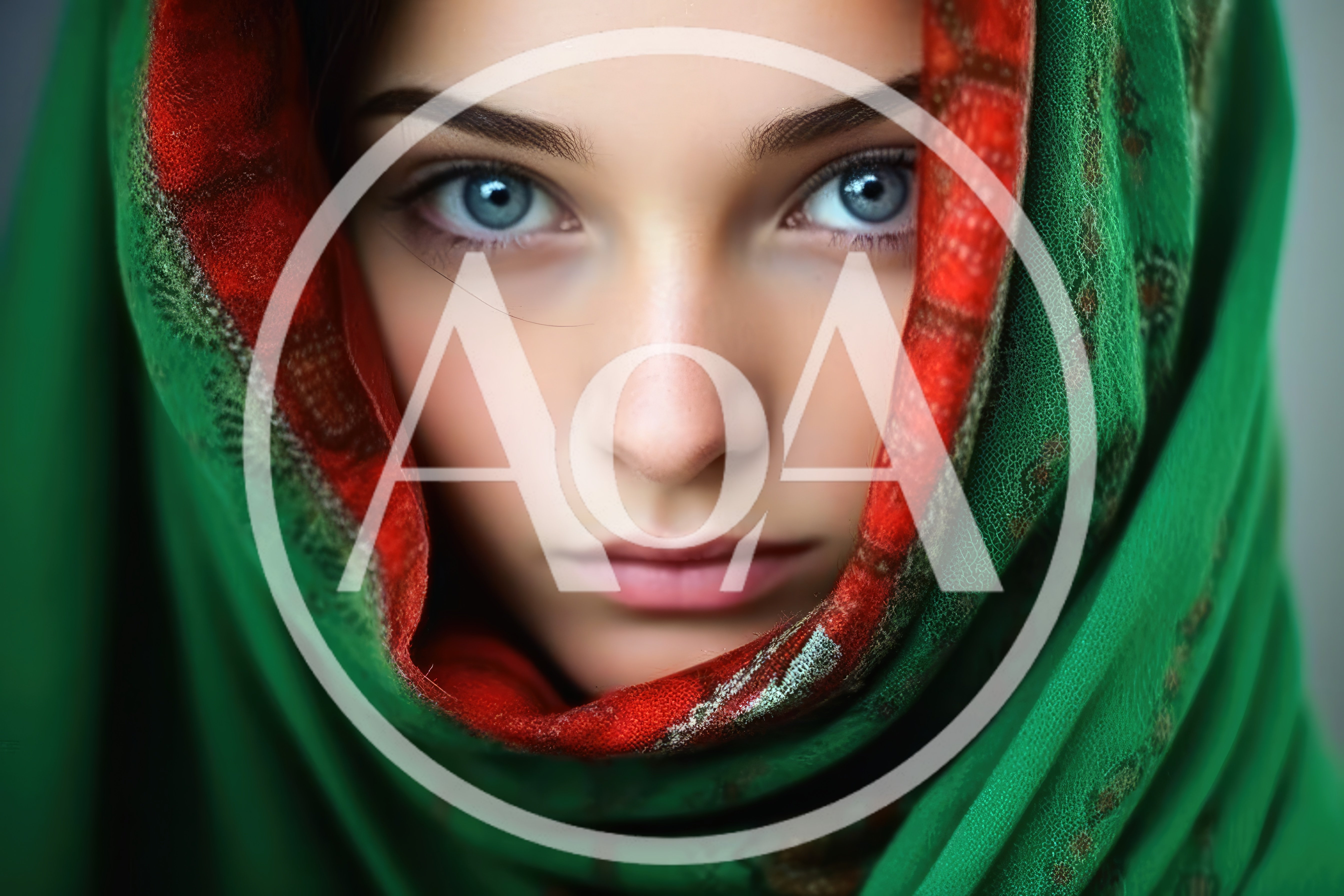Portrait Of A Young Woman Wearing A Green Headscarf