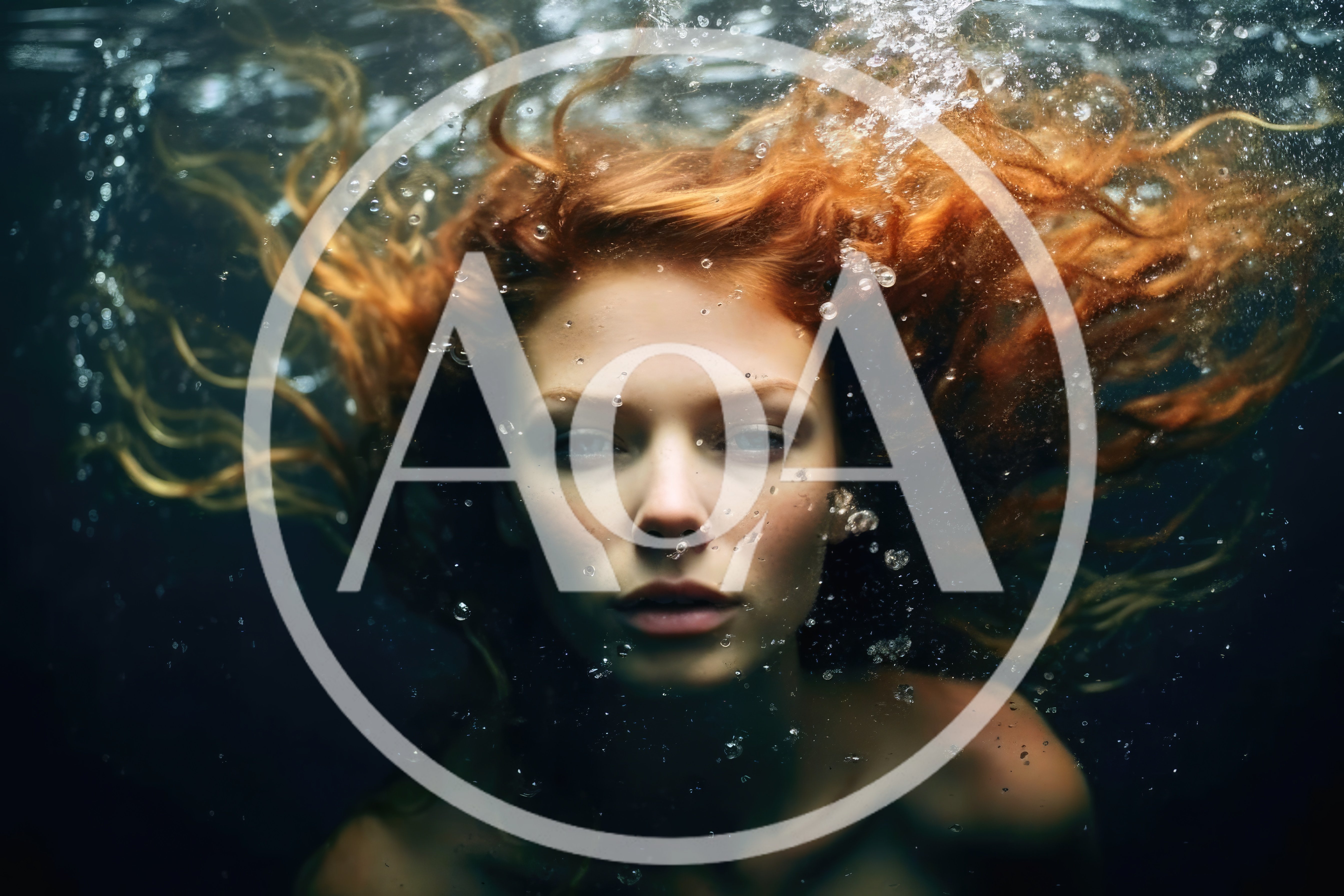 Redheaded Woman Floating Underwater With Bubbles