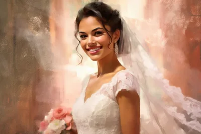Portrait Of A Beautiful Smiling Bride In Wedding Dress