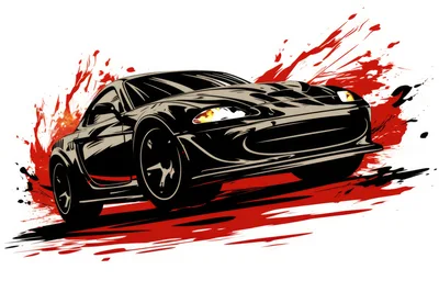 Black Sports Car With Dynamic Red Paint Splatter