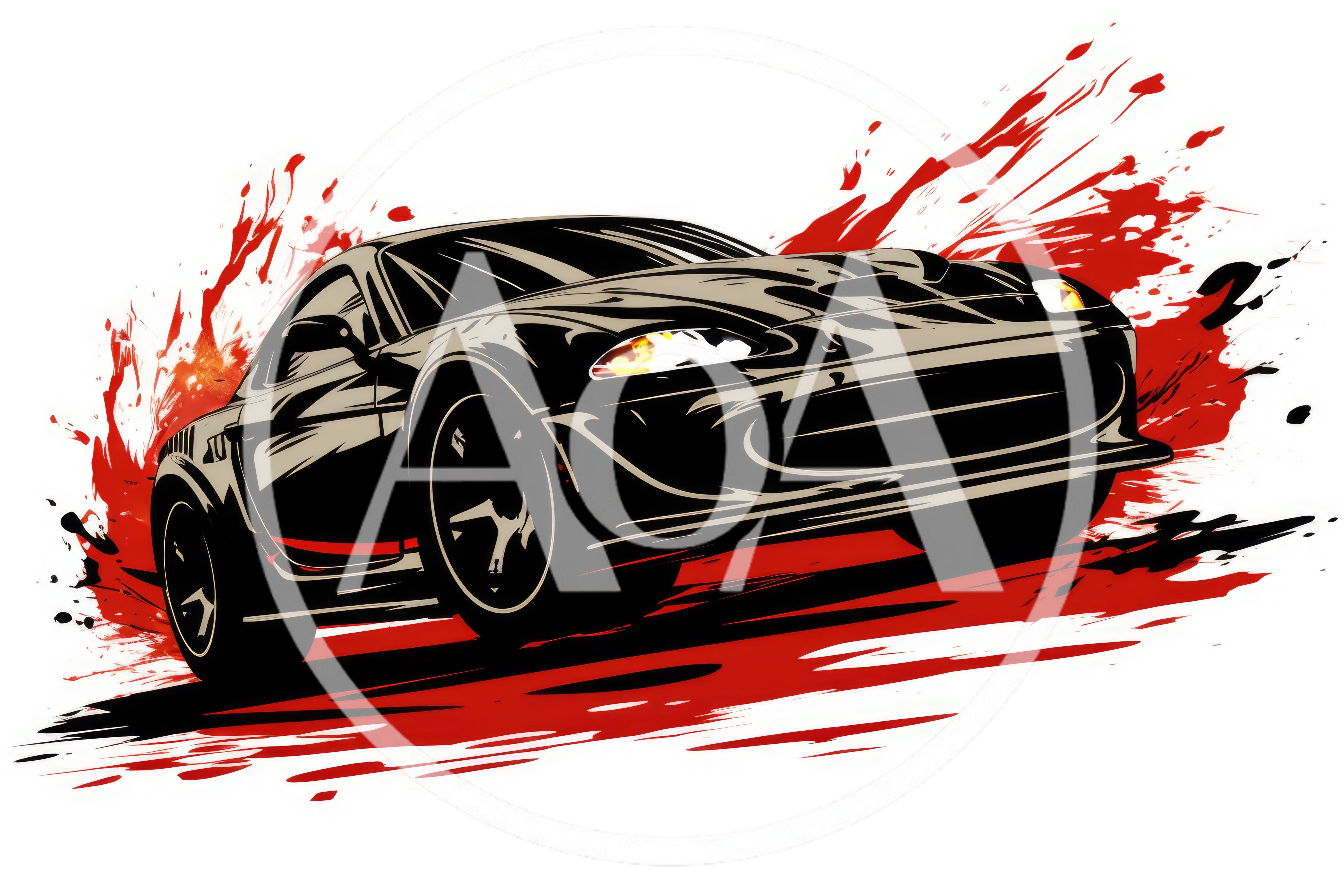 Black Sports Car With Dynamic Red Paint Splatter