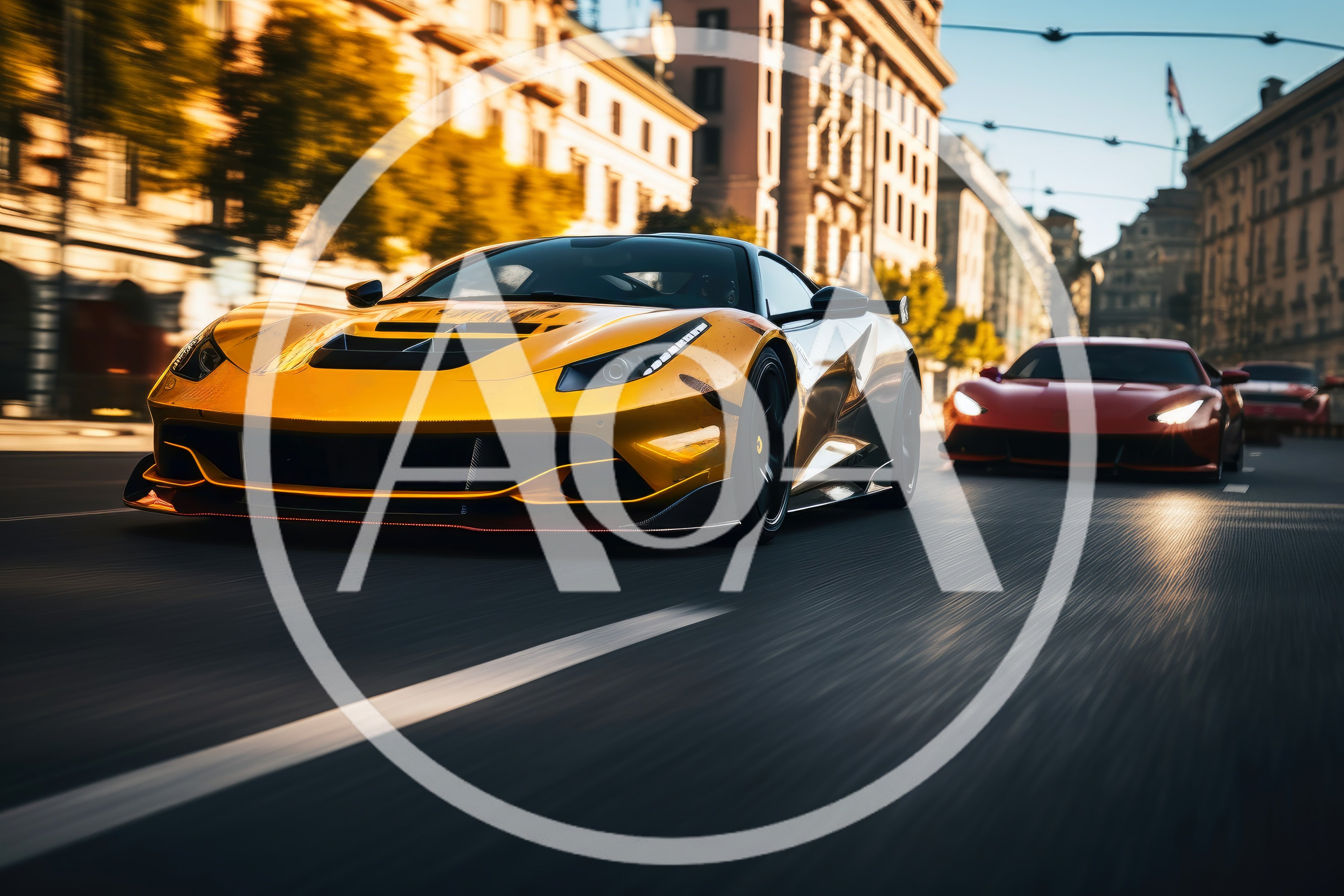 Yellow Supercar Racing Through A Historic European City