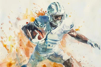 Watercolor Illustration Of A Dallas Cowboys Football Player