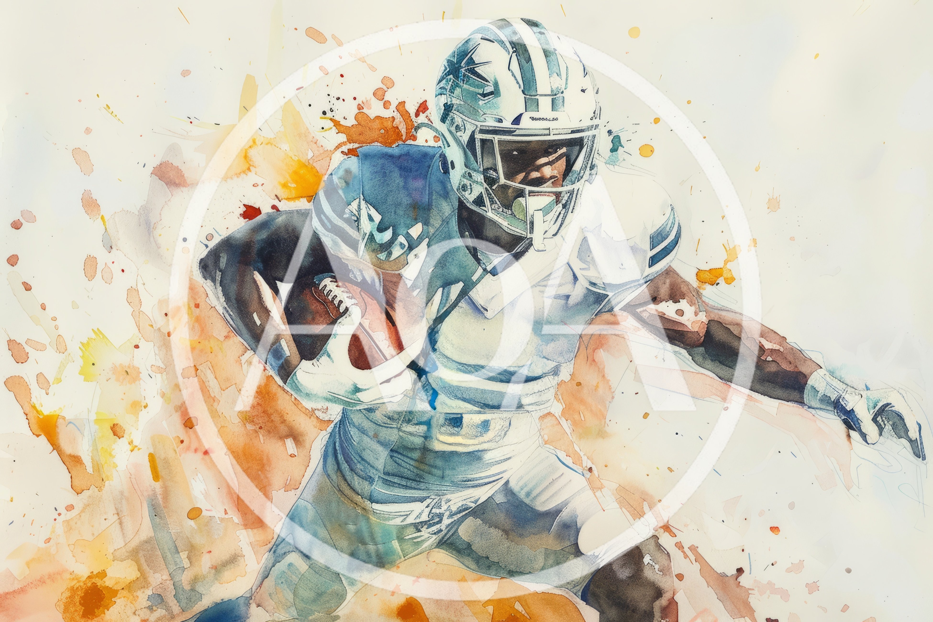 Watercolor Illustration Of A Dallas Cowboys Football Player