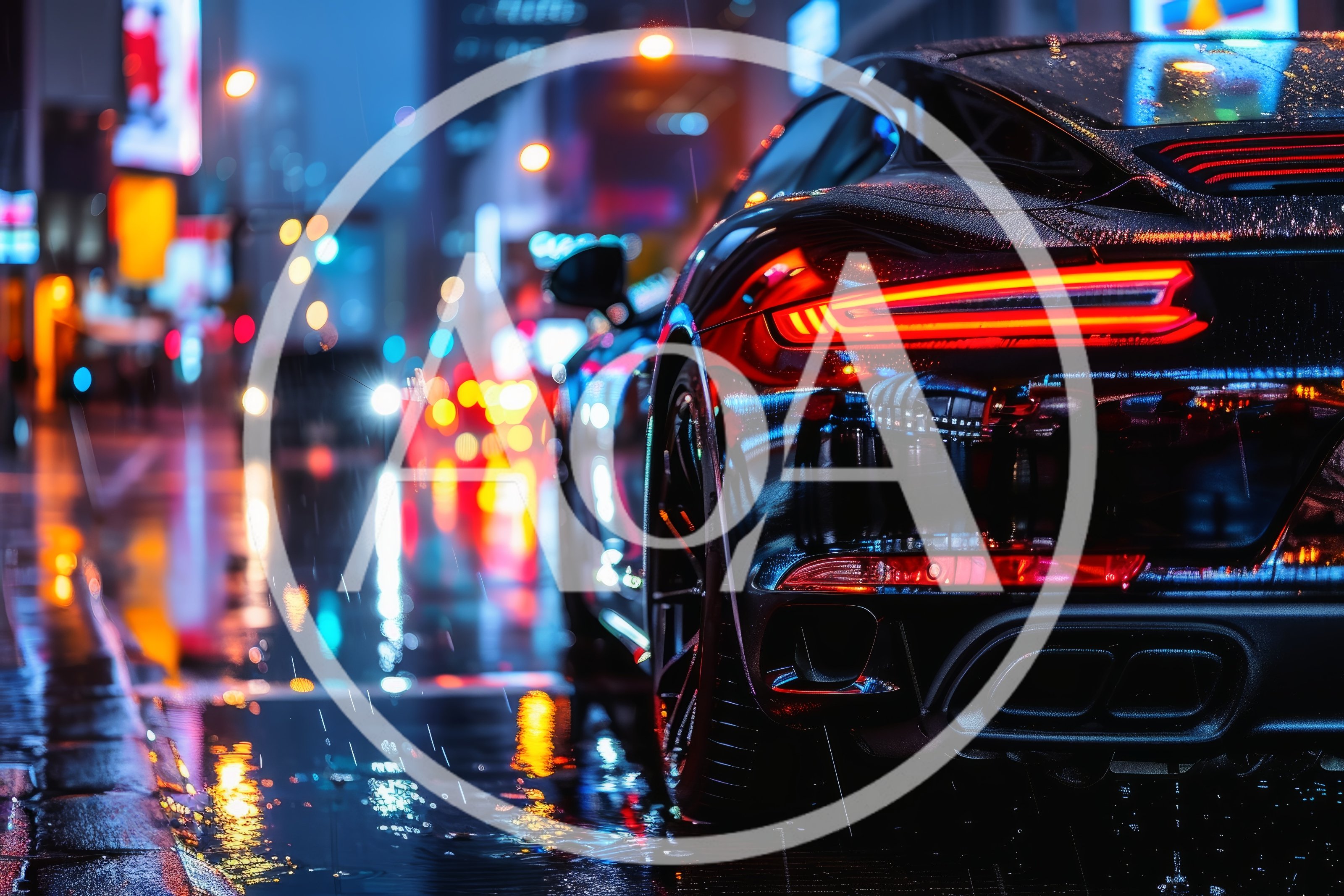 Luxury Sports Car Parked on Rainy City Street
