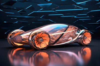 Futuristic Transparent Concept Car in Abstract Studio