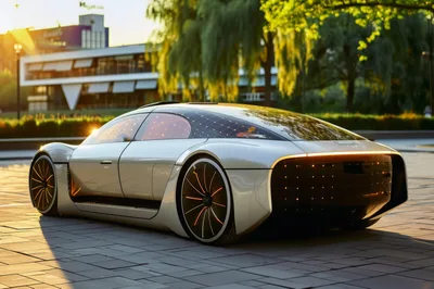 Futuristic Concept Car Parked In Modern Urban Setting