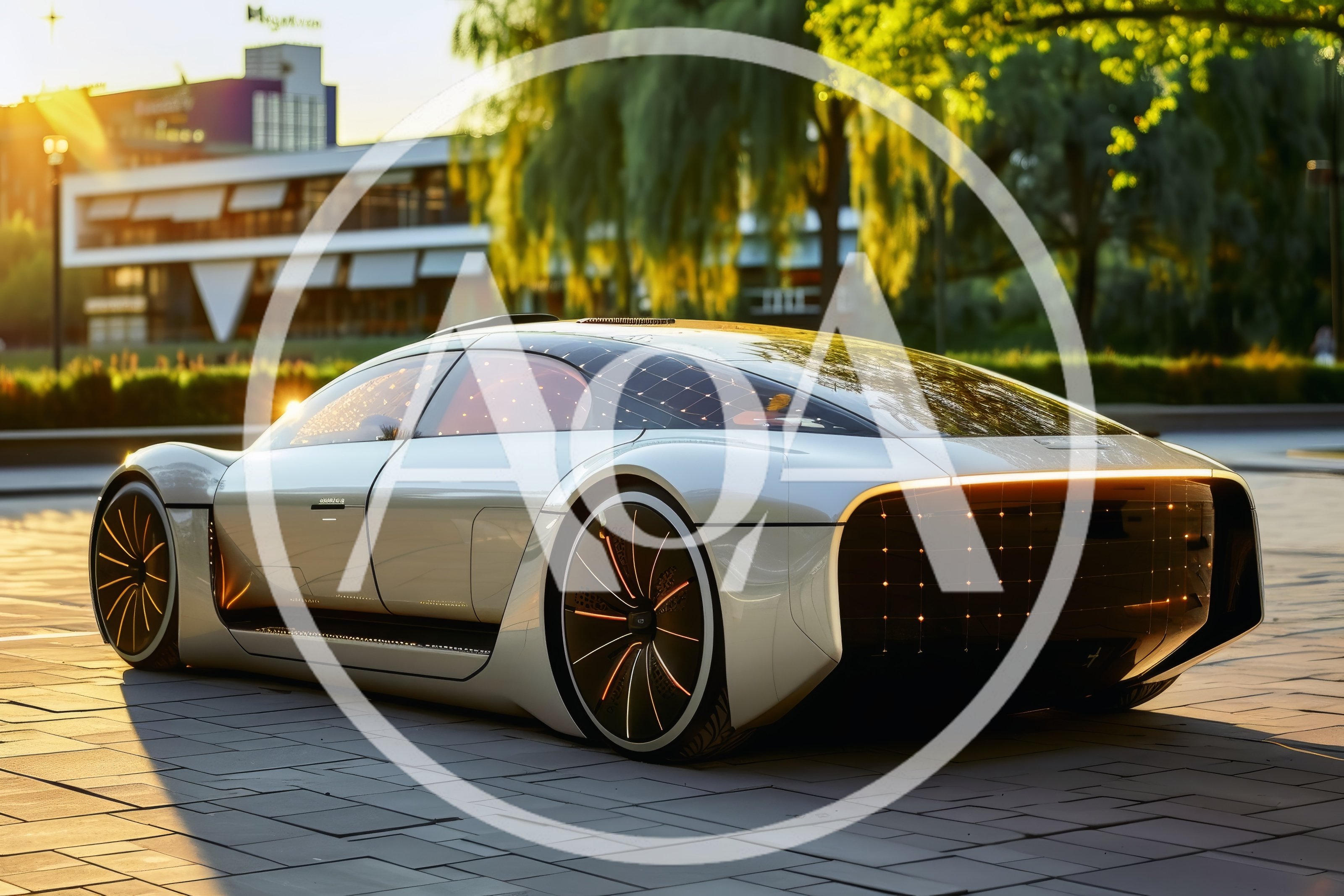 Futuristic Concept Car Parked In Modern Urban Setting