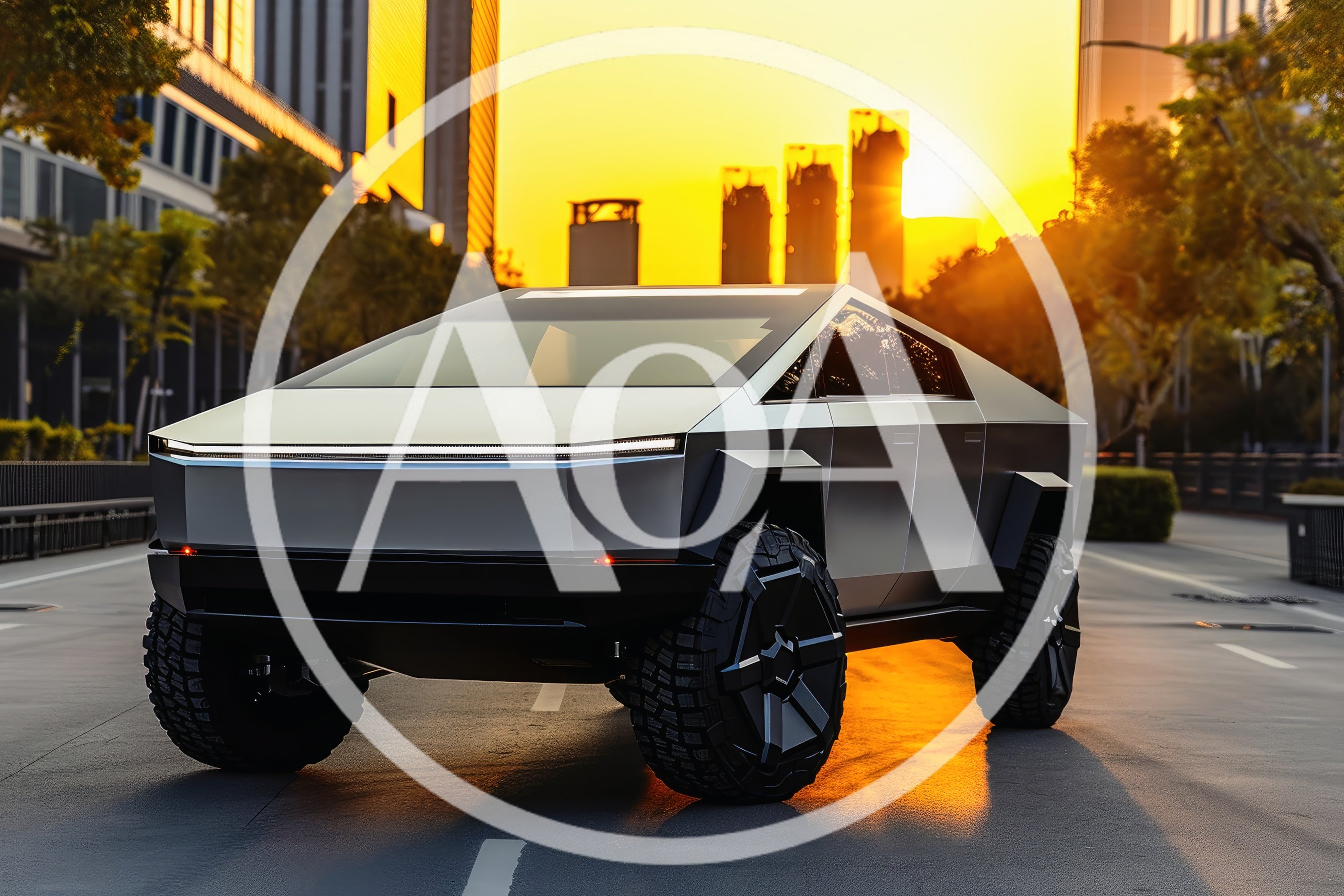 Futuristic Electric Pickup Truck Parked On City Street