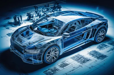 Digital Wireframe Model Of A Sports Car